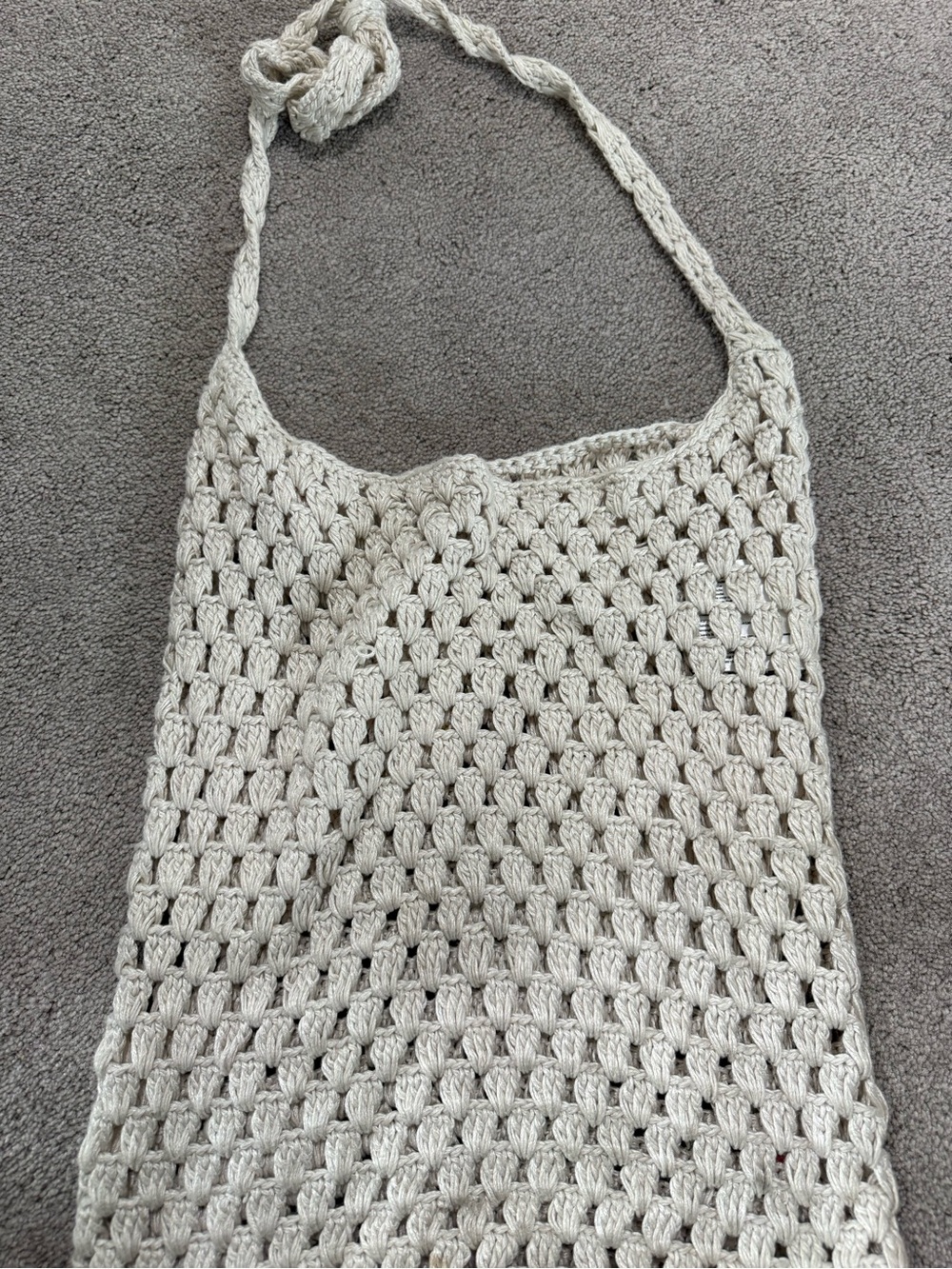 Crochet Ivory Mesh Tote Bag with Colorful Appliqués - Picture 2 of 2